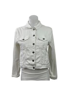 KanCan Women's White Long Sleeve Button Down Denim Jean Trucker Jacket Size M